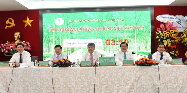 Đại hội đồng cổ đ&ocirc;ng thường ni&ecirc;n 2023 của Vietnam Rubber Group đ&atilde; th&ocirc;ng qua mục ti&ecirc;u doanh thu v&agrave; thu nhập kh&aacute;c hợp nhất đạt 27.527 tỷ đồng v&agrave; 4.855 tỷ đồng lợi nhuận trước thuế, cổ tức ở mức 3% (300 đồng/cổ phiếu).