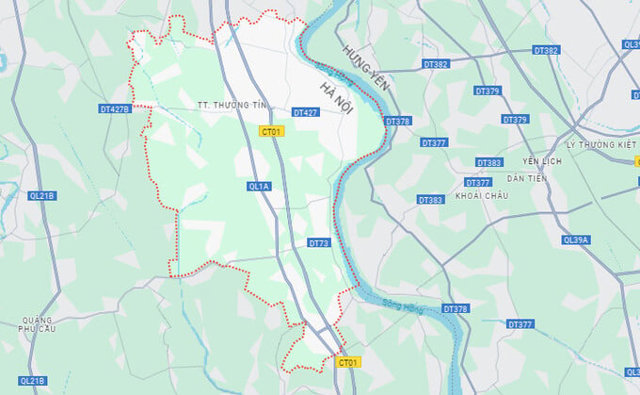 Vị tr&iacute; địa l&yacute; của huyện Thường T&iacute;n tr&ecirc;n google map