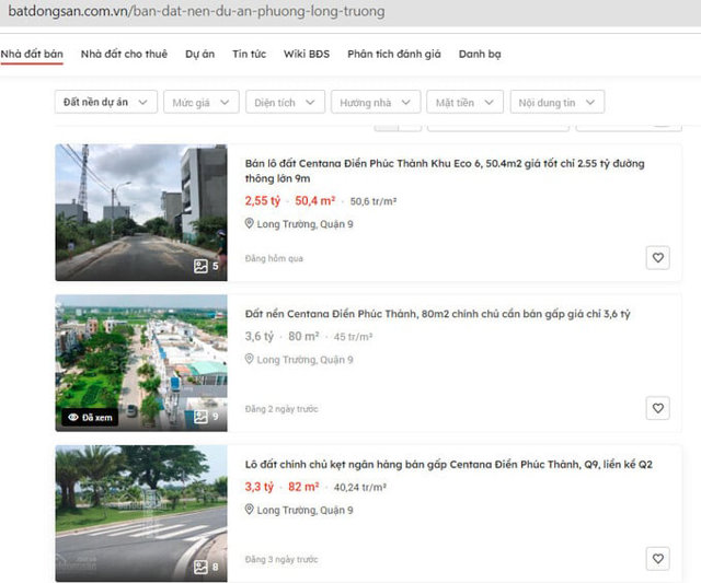 Th&ocirc;ng tin gi&aacute; đất tại trang web batdongsan.com.vn. &nbsp;
