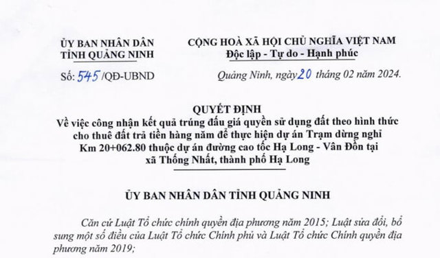 &nbsp;Quyết định số 545/QĐ-UBND của tỉnh Quảng Ninh &nbsp;