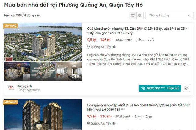 Gi&aacute; rao b&aacute;n nh&agrave; ở phố Quảng An, quận T&acirc;y Hồ, TP. H&agrave; Nội