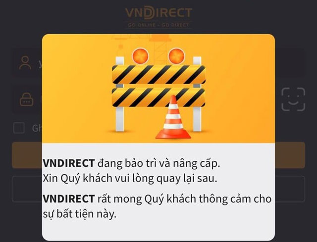 Khaacute;ch hagrave;ng khocirc;ng thể truy cập website hoặc app của VNDIRECT trong ngagrave;y 25/3/2024 (Ảnh chụp magrave;n higrave;nh luacute;c 14h45).