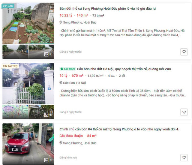 Đất nền x&atilde; Song Phương huyện Ho&agrave;i Đức &ndash; nơi c&oacute; đường V&agrave;nh đai 4 chạy qua l&ecirc;n tới hơn 70 triệu/m2