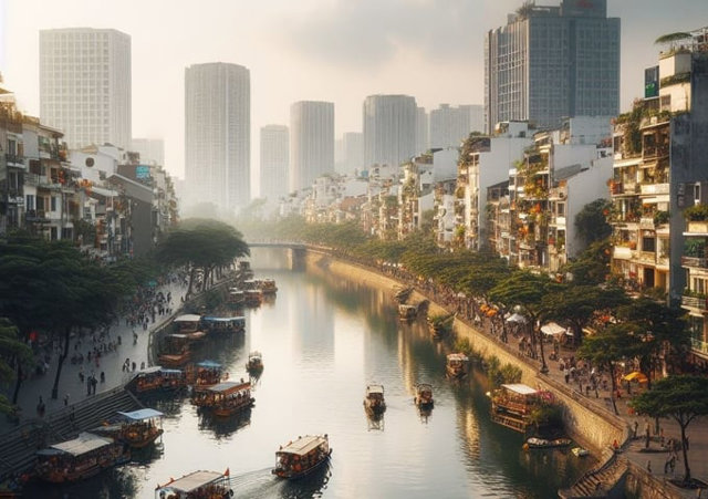 Viễn cảnh s&ocirc;ng T&ocirc; Lịch khi đ&atilde; được l&agrave;m sạch. Ảnh: AI