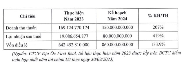 Mục ti&ecirc;u, kế hoạch của CTCP Địa ốc First Real năm 2024