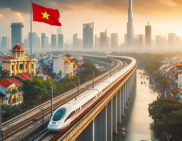 Tuyến đường sắt tốc độ cao H&agrave; Nội - Lạng Sơn sẽ g&oacute;p phần kết nối với giao th&ocirc;ng Trung Quốc. Ảnh: Minh họa bởi AI