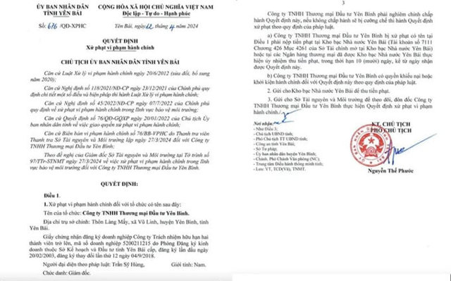 Yên Bái: Công ty TNHH Thương mại Đầu tư Yên Bình bị xử phạt 540 triệu đồng - Ảnh 1