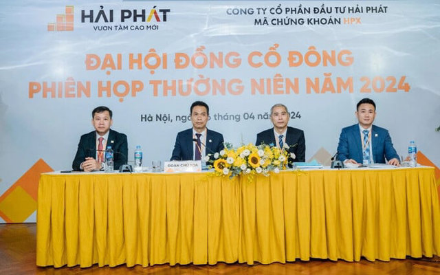 Ng&agrave;y 26/4/2024 tại H&agrave; Nội, C&ocirc;ng ty Cổ phần Đầu tư Hải Ph&aacute;t đ&atilde; tổ chức th&agrave;nh c&ocirc;ng Đại hội đồng cổ đ&ocirc;ng thường ni&ecirc;n năm 2024.