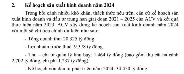 Tr&iacute;ch b&aacute;o c&aacute;o t&agrave;i ch&iacute;nh của ACV. Nguồn: Vietnamairport