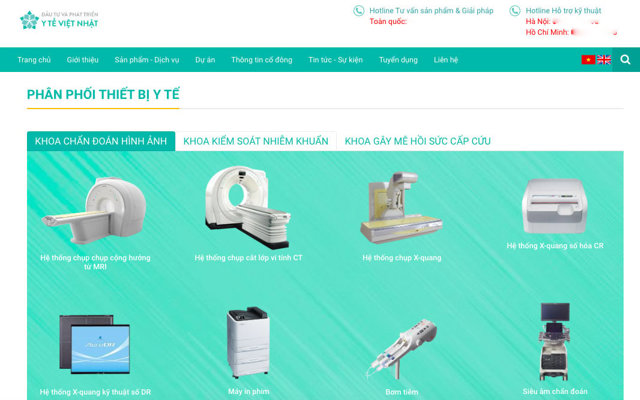 Những thiết bị y tế được CTCP Đầu tư v&agrave; ph&aacute;t triển Y tế Việt Nhật giới thiệu tr&ecirc;n website