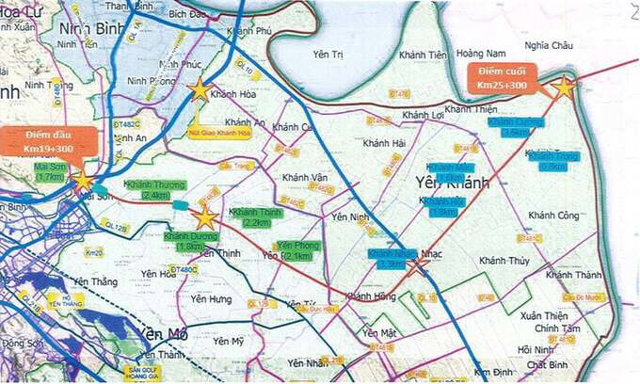 Bản đồ hướng tuyến dự &aacute;n cao tốc Ninh B&igrave;nh - Hải Ph&ograve;ng, đoạn qua địa b&agrave;n tỉnh Ninh B&igrave;nh.