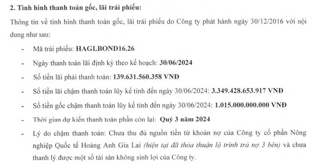 Th&ocirc;ng tin về t&igrave;nh h&igrave;nh thanh to&aacute;n gốc, l&atilde;i tr&aacute;i phiếu của Ho&agrave;ng Anh Gia Lai
