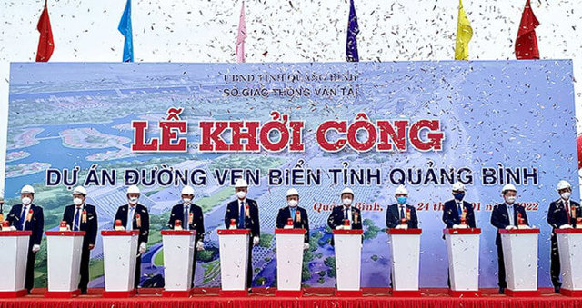 Lễ khởi c&ocirc;ng dự &aacute;n th&agrave;nh phần 1 tuyến đường ven biển tỉnh Quảng B&igrave;nh năm 2022. Ảnh: Internet