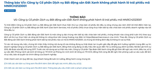 Đất Xanh b&aacute;c bỏ th&ocirc;ng tin lừa đảo chiếm đoạt t&agrave;i sản th&ocirc;ng qua ph&aacute;t h&agrave;nh tr&aacute;i phiếu &nbsp;