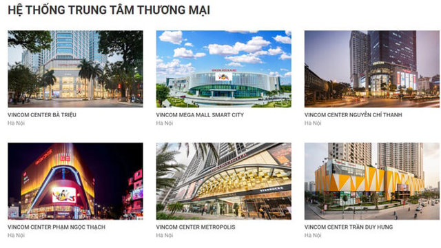 Một số trung t&acirc;m thương mại kh&aacute;c của Vincom Retail