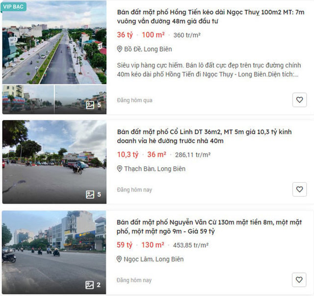 Gi&aacute; đất Long Bi&ecirc;n đăng tr&ecirc;n trang batdongsan.com