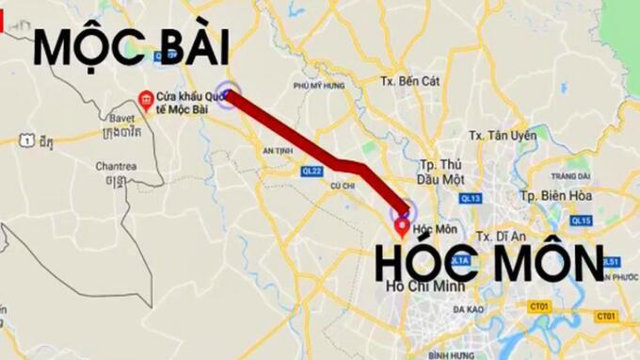 Vị tr&iacute; cao tốc TP. HCM - Mộc B&agrave;i. Ảnh: Internet