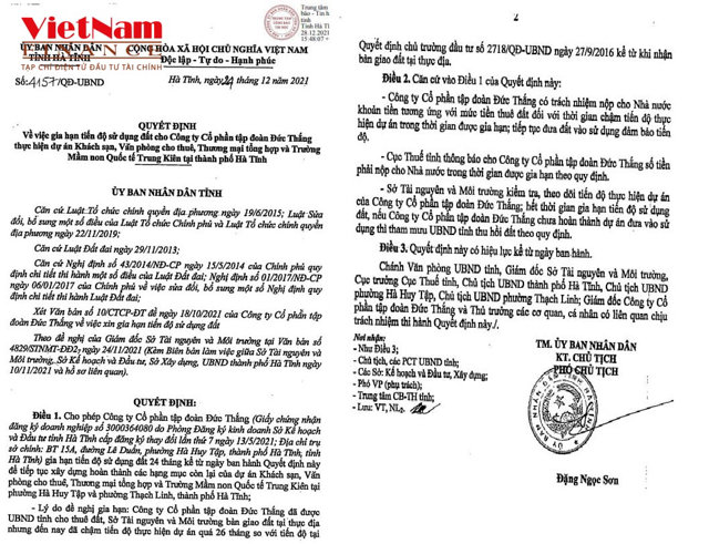 Dự &aacute;n đ&atilde; chậm tiến độ hơn 26 th&aacute;ng kể từ ng&agrave;y được b&agrave;n giao đất. Đến nay, thời hạn gi&atilde;n tiến độ đ&atilde; qu&aacute; hơn 8 th&aacute;ng, song c&aacute;c hạng mục c&ograve;n lại của dự &aacute;n vẫn nằm tr&ecirc;n giấy&hellip;