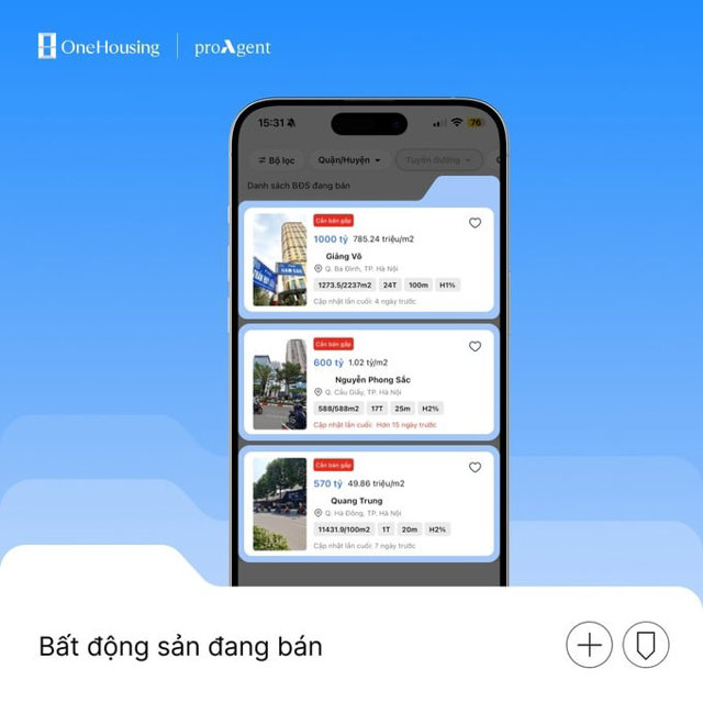 Pro Agent App với giỏ h&agrave;ng l&ecirc;n tới 20.000 căn nh&agrave; l&agrave; đặc quyền chỉ m&ocirc;i giới tại OneHousing được tiếp cận.