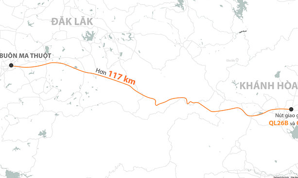 To&agrave;n cảnh vị tr&iacute; tuyến cao tốc Kh&aacute;nh H&ograve;a - Bu&ocirc;n Ma Thuột. Ảnh: Internet &nbsp;