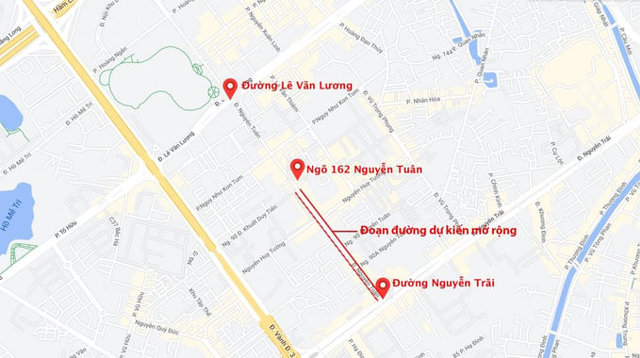 Vị tr&iacute; đường Nguyễn Tu&acirc;n được mở rộng. Ảnh: Google Map