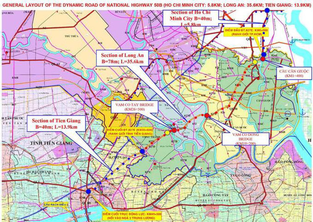 Hướng tuyến Đường Trục Động Lực 827E Kết Nối TP.HCM - Long An - Tiền Giang. Ảnh: Ban quản l&yacute; dự &aacute;n &nbsp;