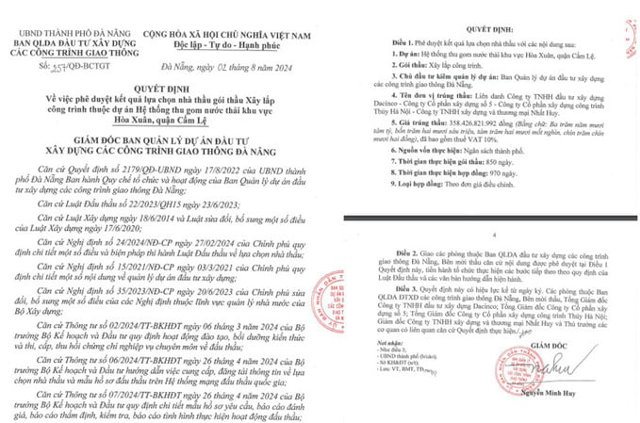 Li&ecirc;n danh C&ocirc;ng ty TNHH Đầu tư X&acirc;y dựng Dacinco - C&ocirc;ng ty Cổ phần X&acirc;y dựng số 5 - C&ocirc;ng ty Cổ phần X&acirc;y dựng C&ocirc;ng tr&igrave;nh Thủy H&agrave; Nội - C&ocirc;ng ty TNHH X&acirc;y dựng v&agrave; Thương mại Nhất Huy tr&uacute;ng g&oacute;i thầu x&acirc;y lắp c&ocirc;ng tr&igrave;nh hệ thống thu gom nước thải khu vực H&ograve;a Xu&acirc;n, quận Cẩm Lệ.