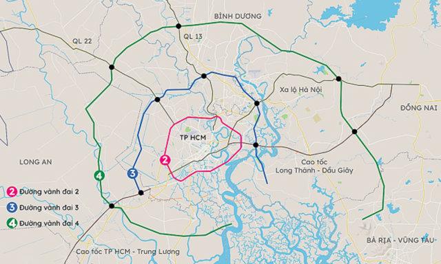 Sơ đồ c&aacute;c tuyến V&agrave;nh đai TP.HCM