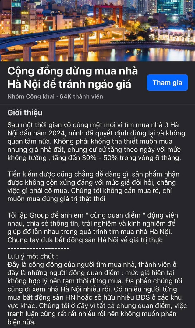 Fanpage "Cộng đồng dừng mua nh&agrave; H&agrave; Nội để tr&aacute;nh ng&aacute;o gi&aacute;" &nbsp;