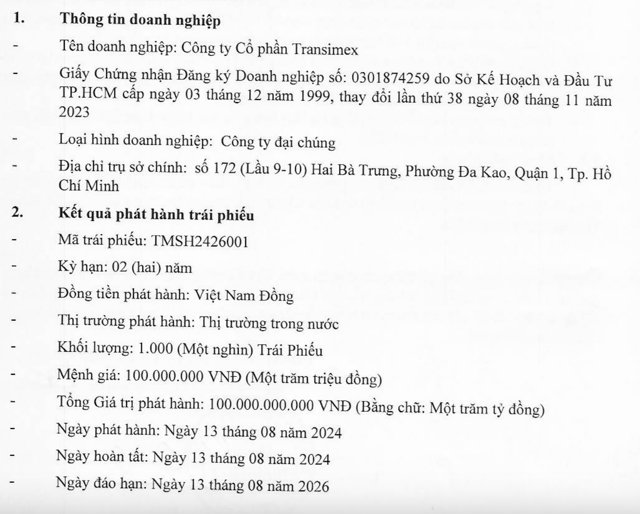 Transimex bán trái phiếu 'ba không’ hút về 100 tỷ đồng - Ảnh 1