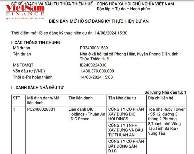 Dự &aacute;n c&oacute; duy nhất li&ecirc;n danh nh&agrave; đầu tư đăng k&yacute; thực hiện &nbsp;