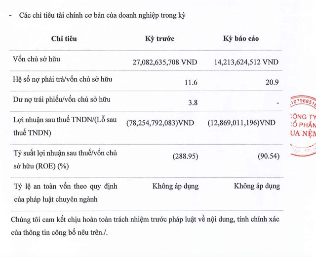 C&aacute;c khoản lỗ đ&atilde; gần như "ngốn" hết vốn chủ sở hữu của c&ocirc;ng ty.