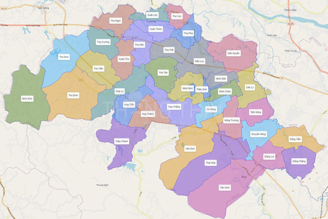 Bản đồ h&agrave;nh ch&iacute;nh huyện Triệu Sơn, tỉnh Thanh H&oacute;a. Ảnh: Internet