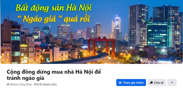 "Cộng đồng dừng mua nh&agrave; H&agrave; Nội để tr&aacute;nh ng&aacute;o gi&aacute;" nhanh ch&oacute;ng thu h&uacute;t 100.000 người tham gia. Ảnh: FB