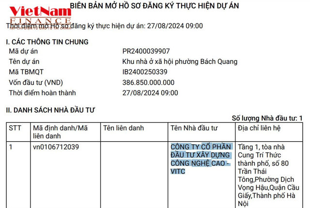 C&ocirc;ng ty cổ phần Đầu tư x&acirc;y dựng c&ocirc;ng nghệ cao &ndash; VITC th&agrave;nh lập v&agrave;o năm 2017 với lĩnh vực hoạt động ch&iacute;nh l&agrave; x&acirc;y dựng nh&agrave; để ở.