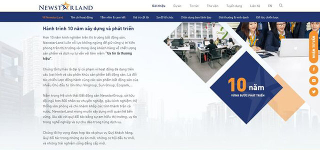 Website ch&iacute;nh thức của NewstarLand. Ảnh chụp m&agrave;n h&igrave;nh