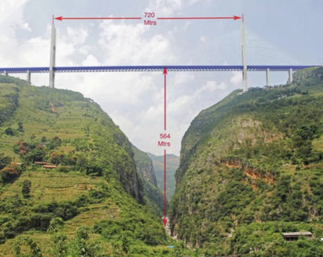Cầu c&oacute; phần th&acirc;n nằm ở độ cao 564m so với mặt s&ocirc;ng. Ảnh: Internet &nbsp;