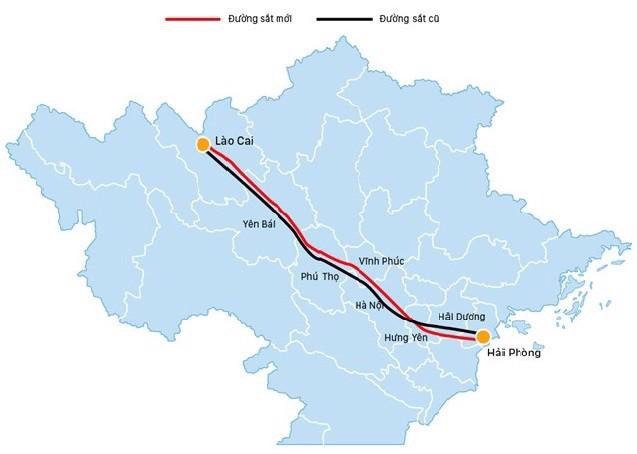 Bản đồ tuyến đường sắt L&agrave;o Cai - H&agrave; Nội - Hải Ph&ograve;ng. Ảnh minh họa
