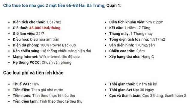 Th&ocirc;ng tin cho thu&ecirc; mặt bằng của C&ocirc;ng ty Th&aacute;i C&ocirc;ng. Ảnh: Internet