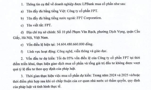 Kế hoạch đầu tư cổ phiếu FPT của LPBank