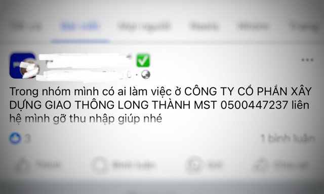 C&aacute; nh&acirc;n kh&ocirc;ng l&agrave;m việc tại C&ocirc;ng ty X&acirc;y dựng Giao th&ocirc;ng Long Th&agrave;nh nhưng lại bị ghi nhận thu nhập.