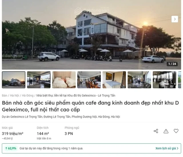 Một căn biệt thự đang được rao với gian gần 46 tỷ đồng tại khu đ&ocirc; thị n&agrave;y. Ảnh: Batdongsan.com.vn