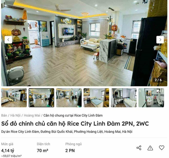 Căn hộ Rice City Linh Đ&agrave;m c&oacute; gi&aacute; hơn 4 tỷ đồng. Nguồn: Batdongsan.com.vn