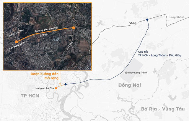 Hướng tuyến đường dẫn v&agrave;o cao tốc TP. HCM - Long Th&agrave;nh. Ảnh: Kh&aacute;nh Ho&agrave;ng