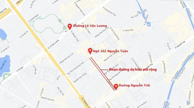 Đoạn đường Nguyễn Tu&acirc;n sẽ được mở rộng. Ảnh: Google Map