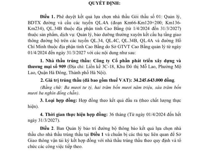 C&ocirc;ng ty X&acirc;y dựng 909 "một m&igrave;nh một ngựa" tr&uacute;ng g&oacute;i thầu trị gi&aacute; hơn 34 tỷ đồng&nbsp;