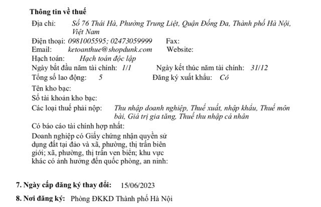 Thời điểm th&aacute;ng 6/2023, c&ocirc;ng ty đăng k&yacute; 5 lao động