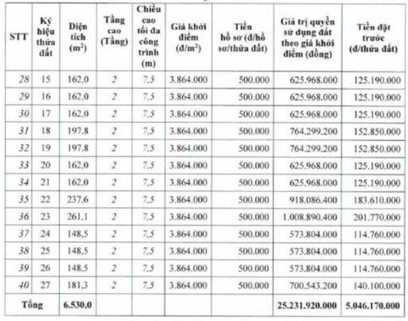 Th&ocirc;ng tin về 40 thửa đất được mang ra đấu gi&aacute; tại huyện Thường T&iacute;n. Ảnh chụp m&agrave;n h&igrave;nh