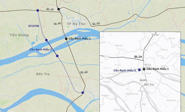 Vị tr&iacute; x&acirc;y dựng cầu Rạch Miễu 2. Ảnh: Internet