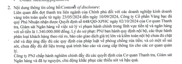 Kết quả thanh tra 4 hãng vàng và 2 ngân hàng: PNJ bị phạt 1,3 tỷ đồng - Ảnh 1